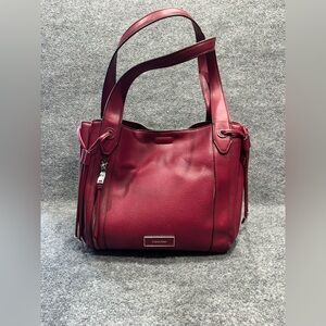 Calvin Klein Wine Red Pebbled Leather Shoulder Tote GB0097